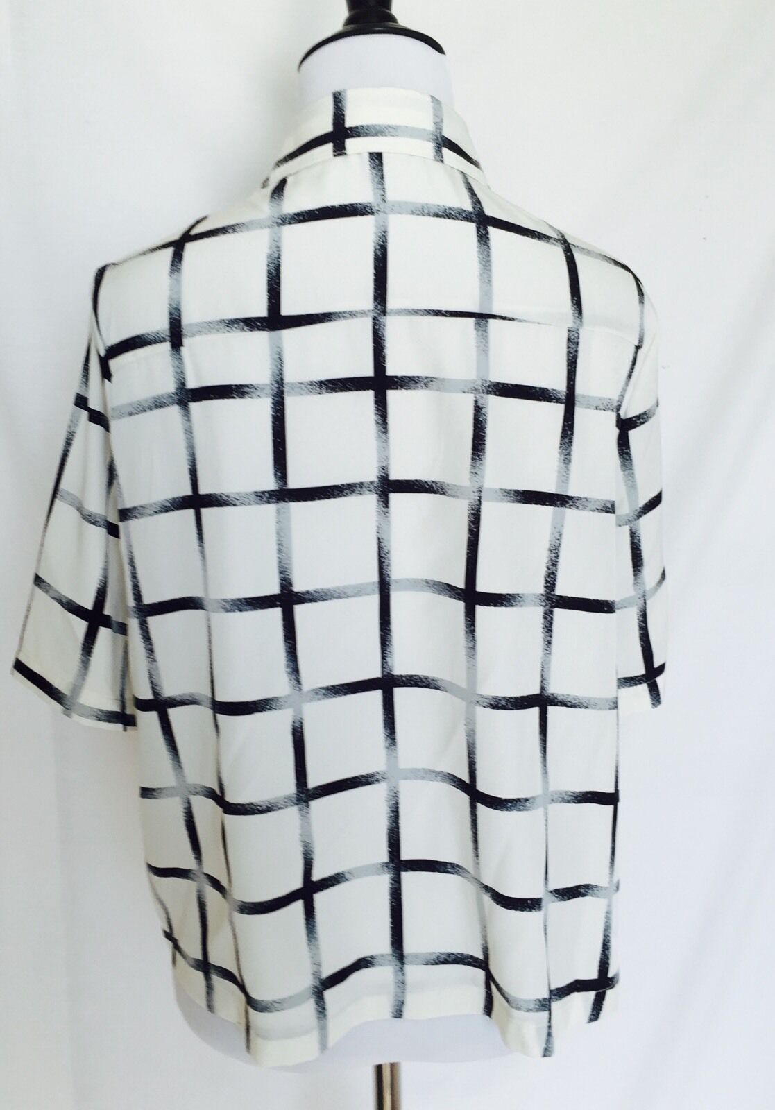 ACHRO Ivory Gray And Black Checked Boxy Blouse. NWT Size Small $29