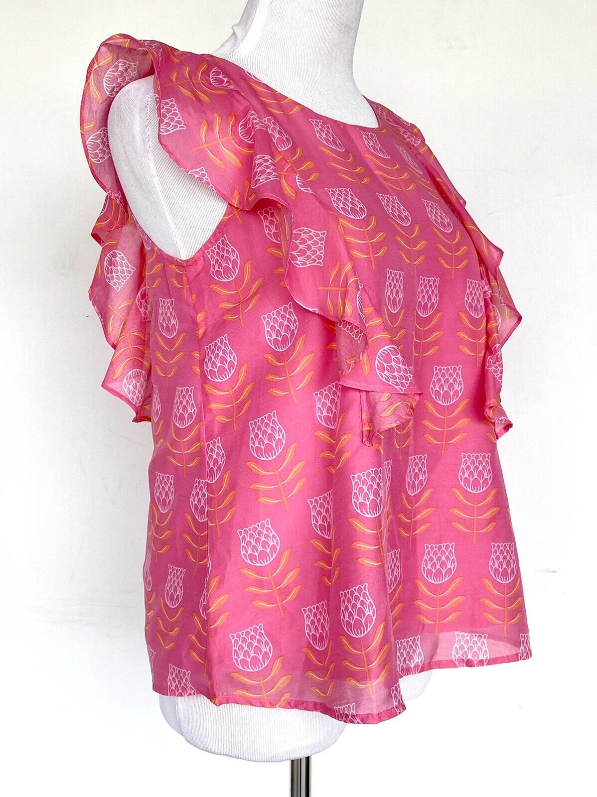 J Marie Maeve Flutter Sleeve Ruffle Top size S Retail $84 Price $55 Pink