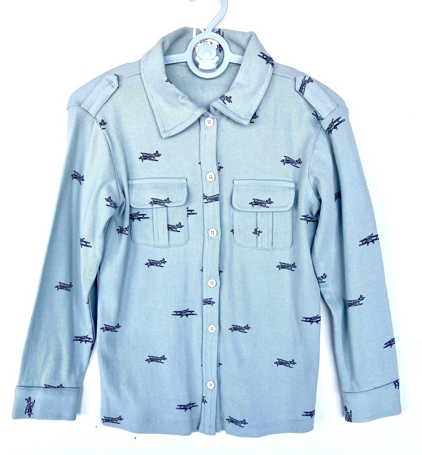 Kate Quinn Organic Cotton LS Collared Rib Shirt $32 Airplanes Age 7