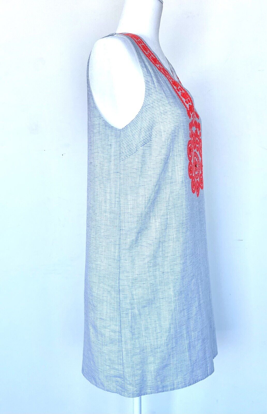 Julie Brown woven diamanté embroidered pinstripe dress 4 Retail $205 Price $59