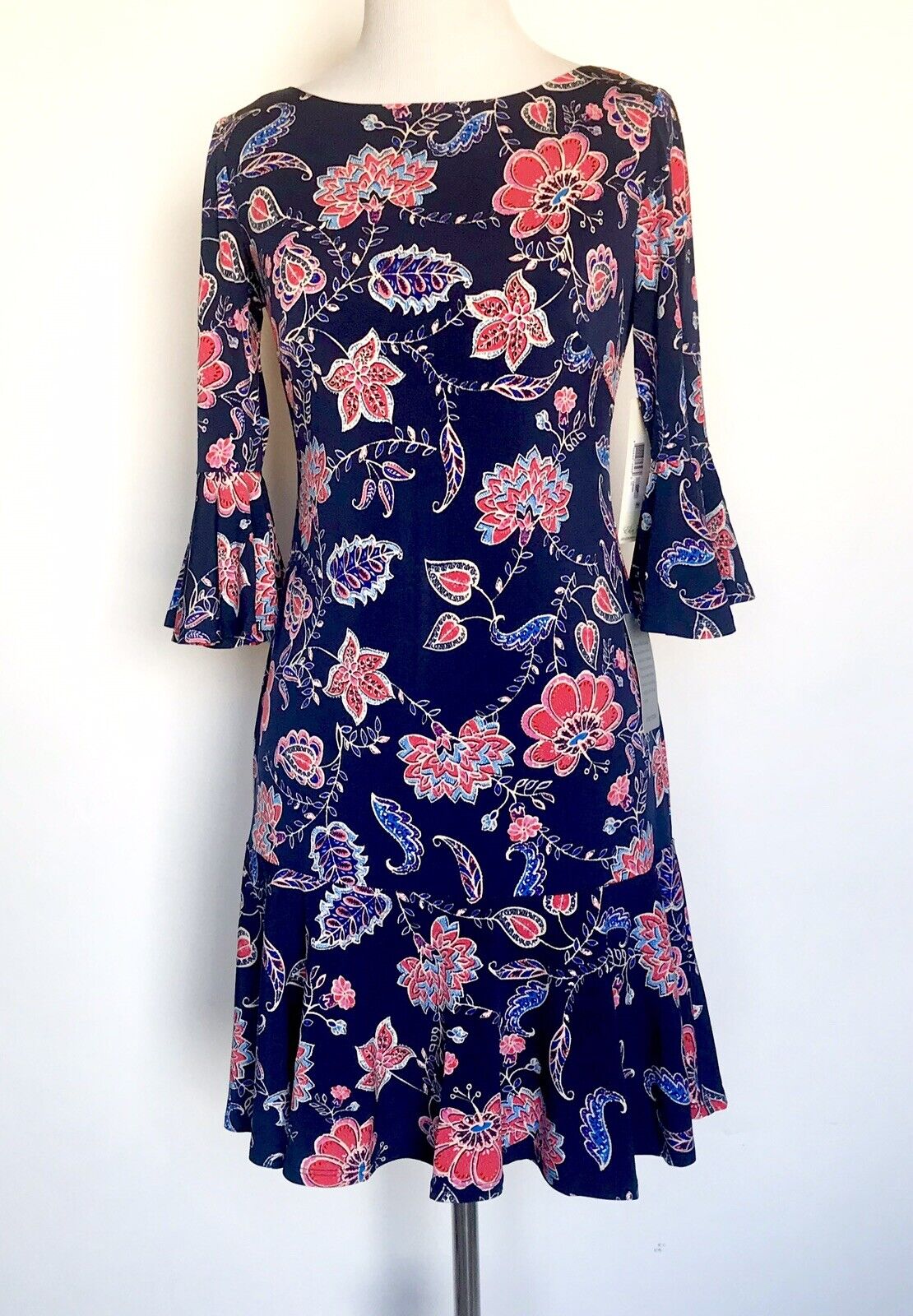 Eliza J Bell Sleeve Scoop Back Floral Dress Retail $128 Price $59 Size 2P NWT