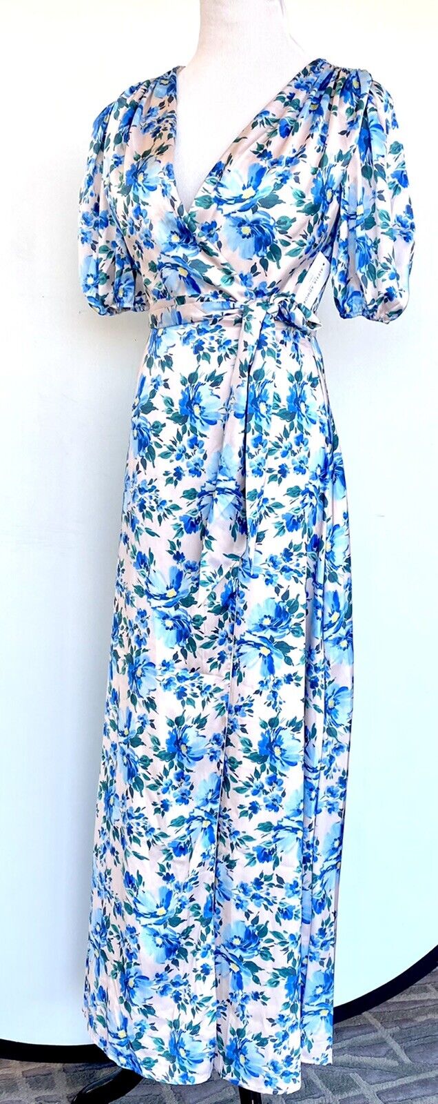 Alexia Admor Satin Pink Blue Wrap Dress Retail $245 Price $99 Size NWT