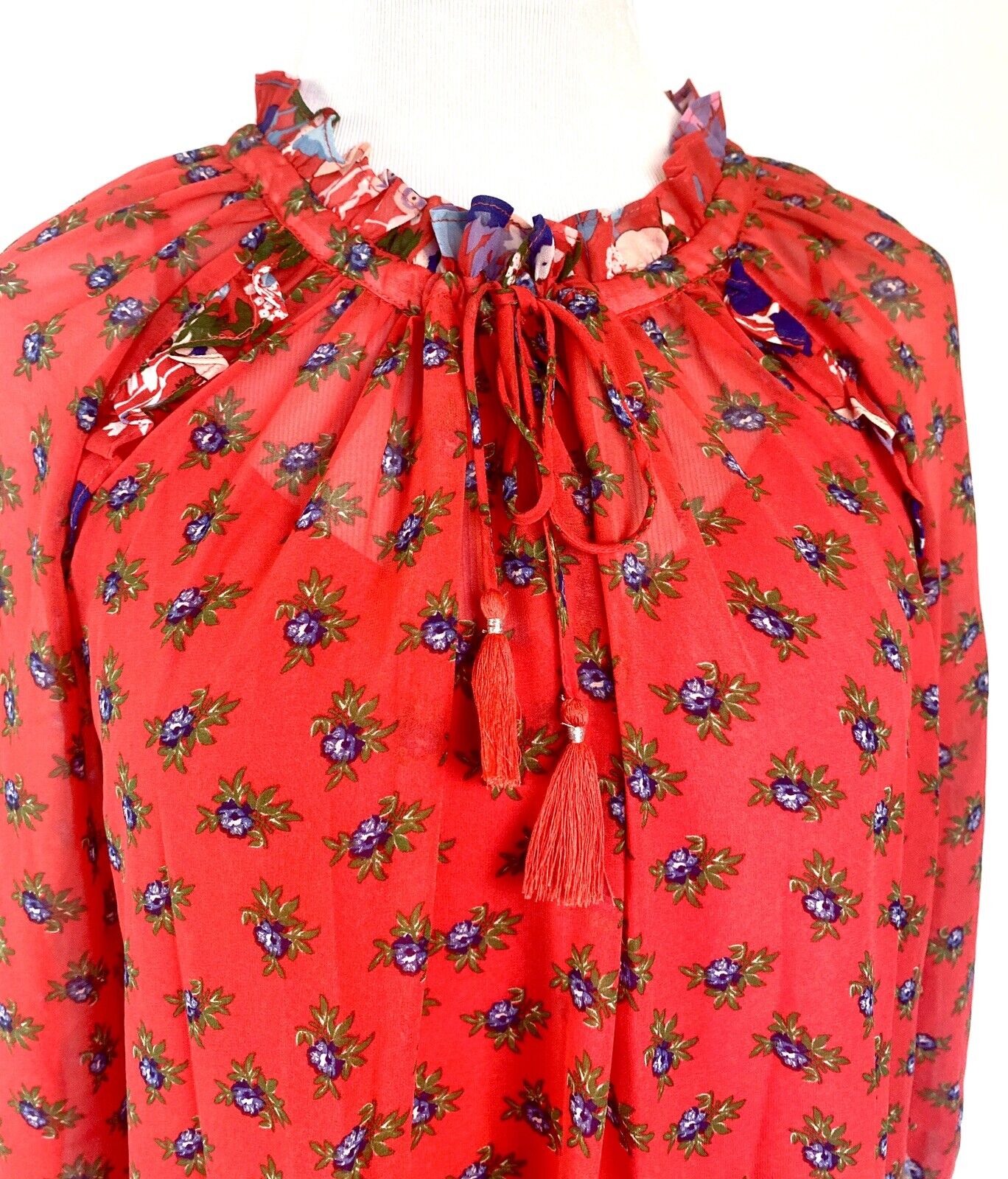 Beltaine Red Boho Gauze Peasant Style Dress Retail $188 Price $48 S NWT