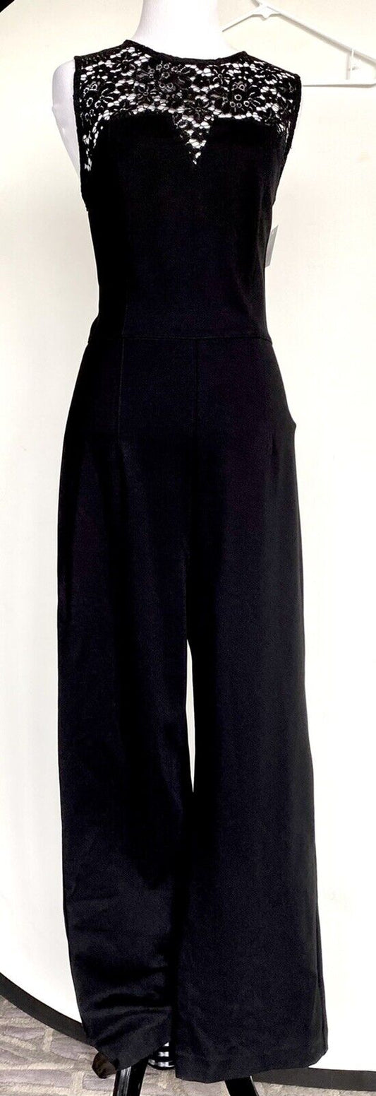 Black lace neck jumpsuit retail $194 price $65 size S NWT