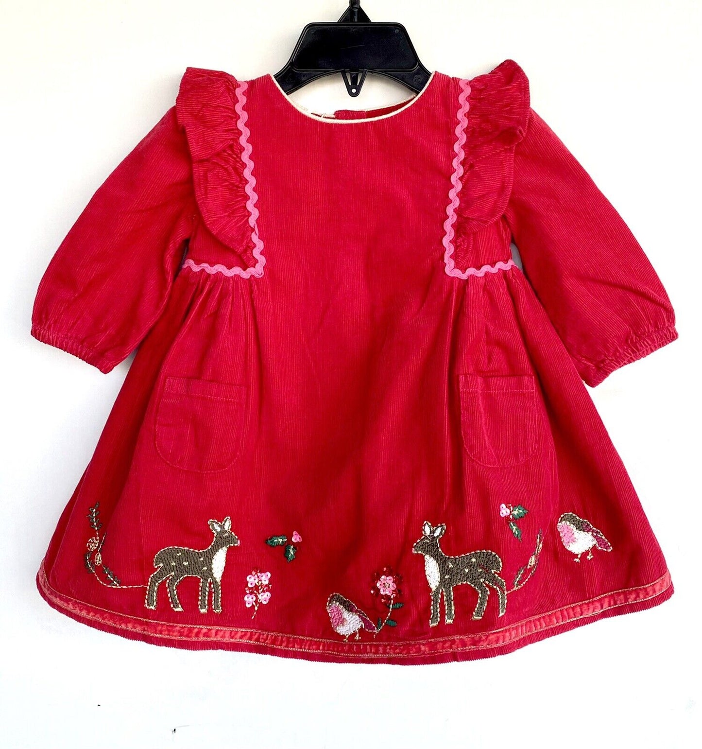 Monsoon London Cord Embroidered Dress 3-6M Appliqué Bird Deer Price $40