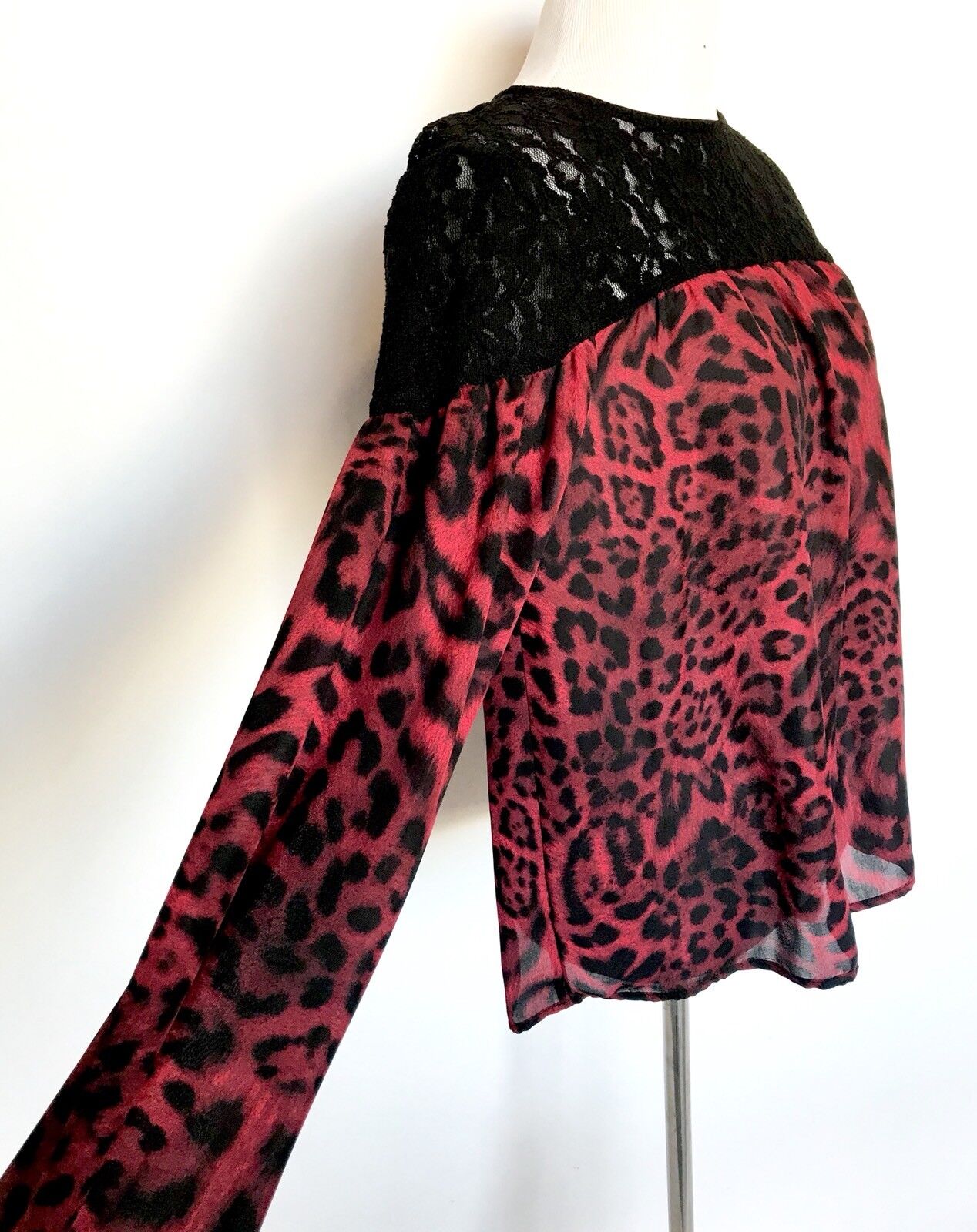 Michael Kors Lace & Leopard Top Red & Black NWT Retails $130 Price $$56 Size S