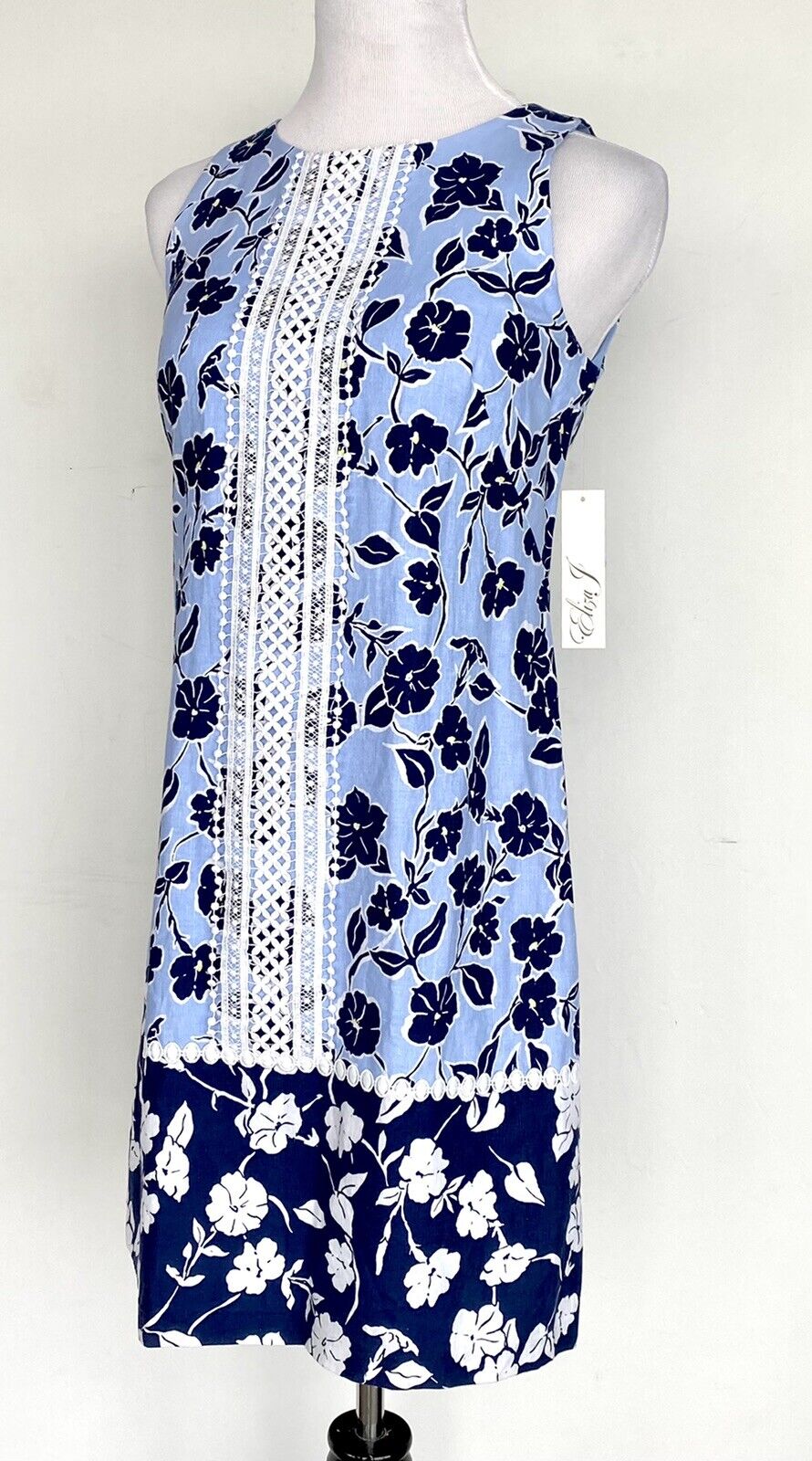 Eliza J  Linen Mix  Lace Front Shift  Dress NWT Retails $128 Price $69 Size 8