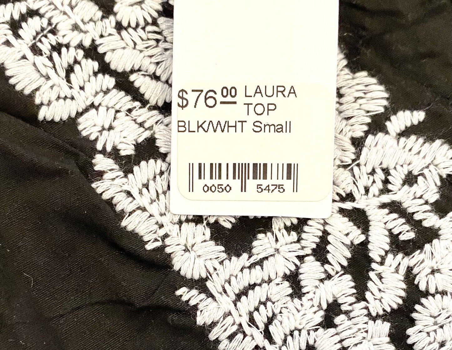 NWT J Marie embroidered Laura Top size S Retail $76 Price $42 Black White