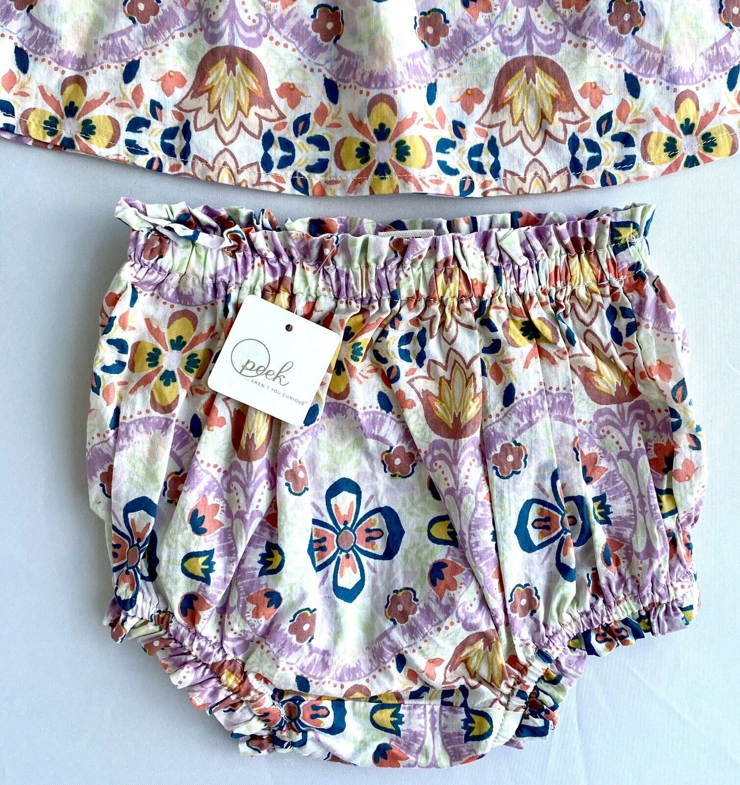 Peek Cabana Print 2 Pc Top & Bloomer Shorts 3-6 M Retail $50 Price $34 NWT