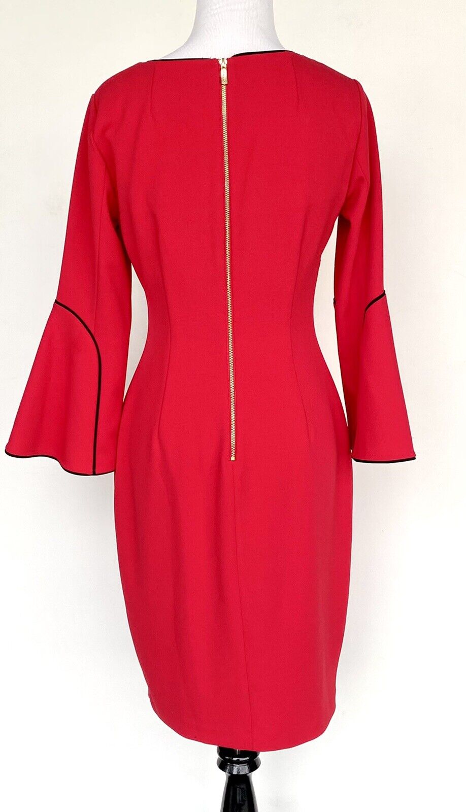 Calvin Klein Red Crepe Bell Sleeves Dress Size 2 Retail $99.50 Price $49 NWT