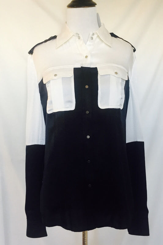 L.A.M.B Gwen Stefani Silk White & Black Shirt Size 4 NWT Price $88