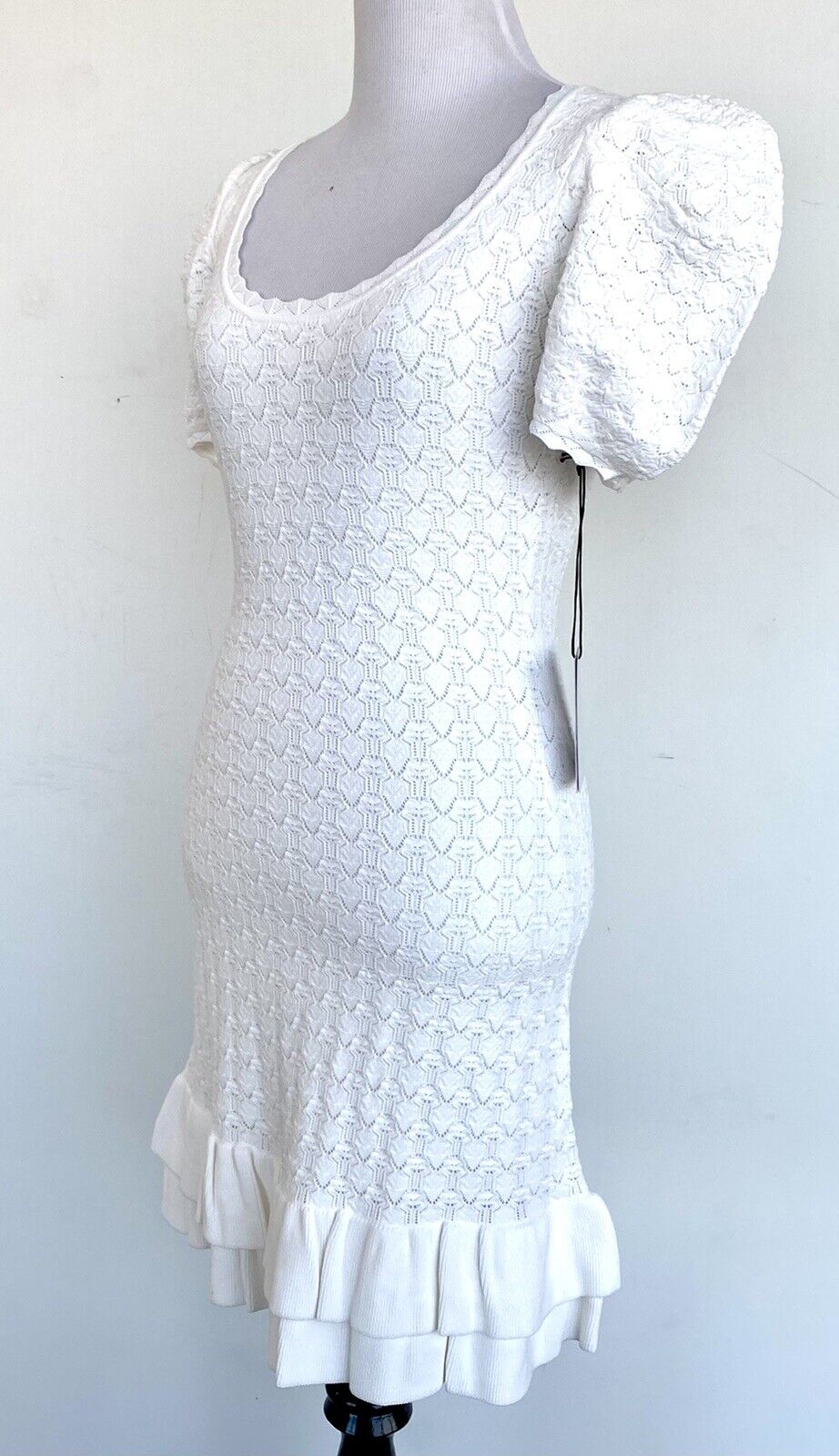 Lini white stretch dress puff sleeve retails $288 price $115 M