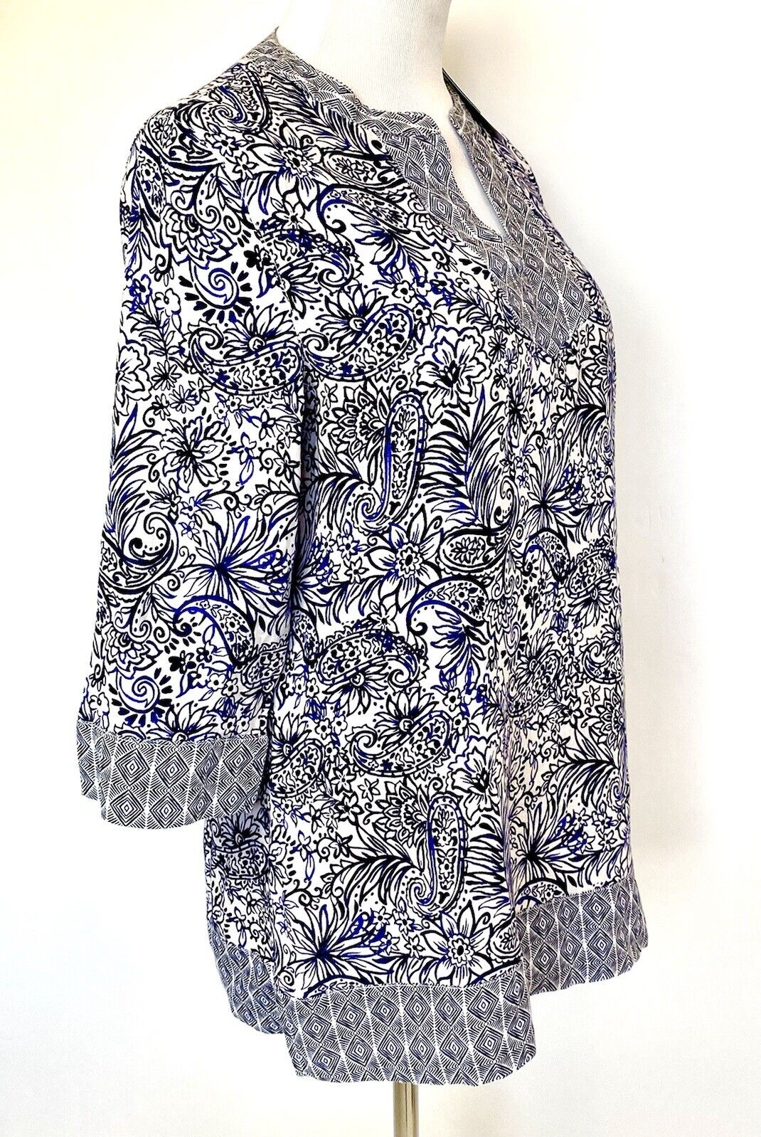Sigrid Olsen 100% Linen Blue Paisley tunic top. Retail $79 Price $47 Size S NWT