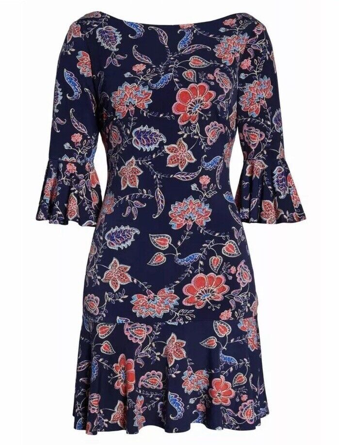 Eliza J Bell Sleeve Scoop Back Floral Dress Retail $128 Price $59 Size 0P NWT