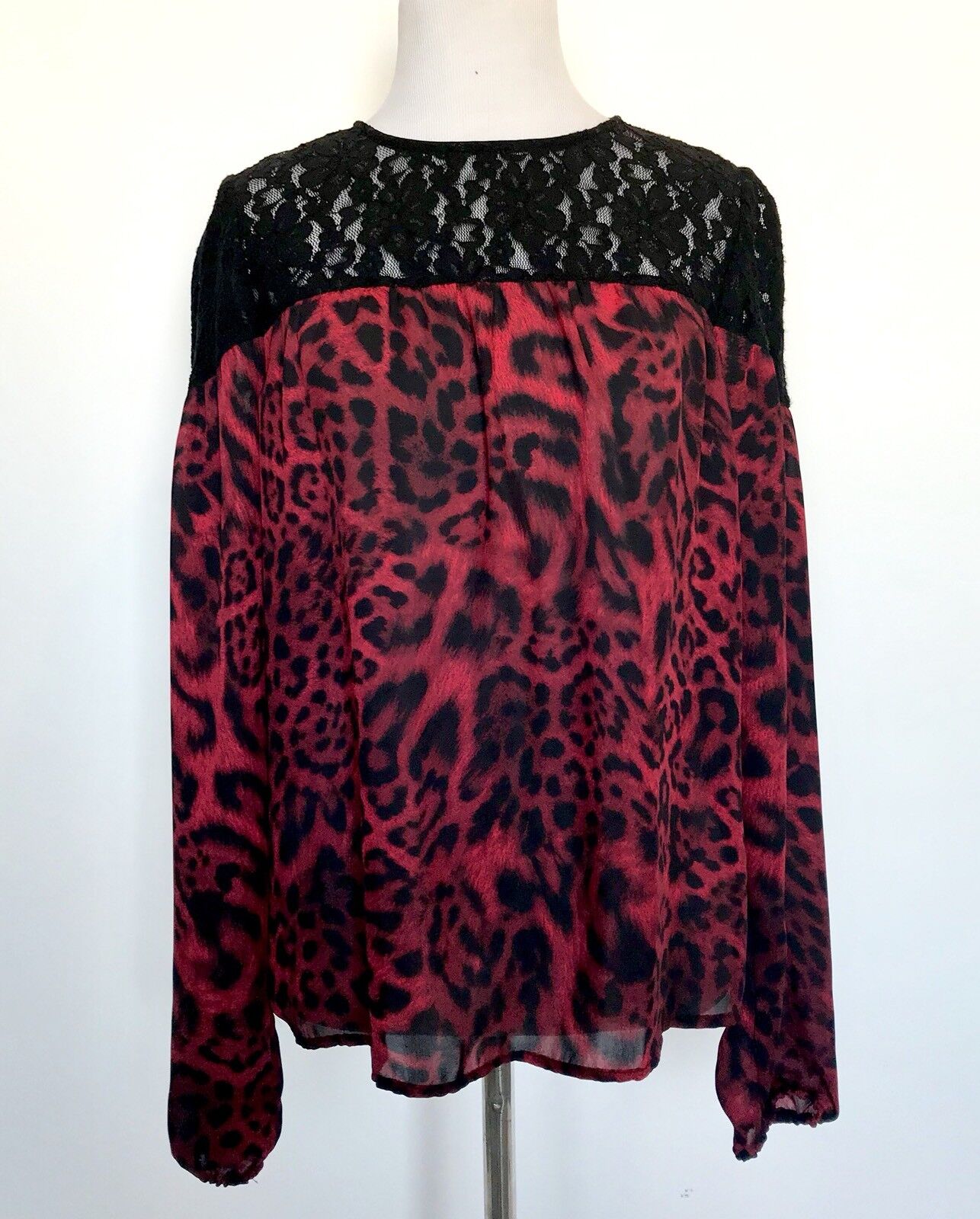 Michael Kors Lace & Leopard Top Red & Black NWT Retails $130 Price $$56 Size S