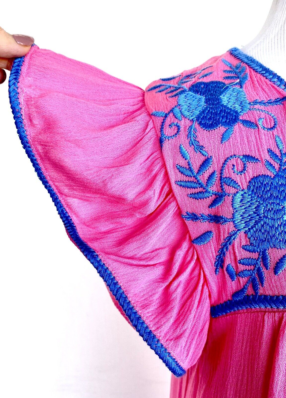 NWT J Marie embroidered Pink & Blue maxi Dress M Retail  $118 Price $69