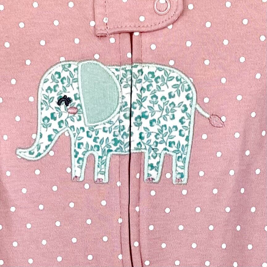 Carters Pink Spot Cotton Appliqué Elephant Baby Sleeper Footie Pjs NB Price $16