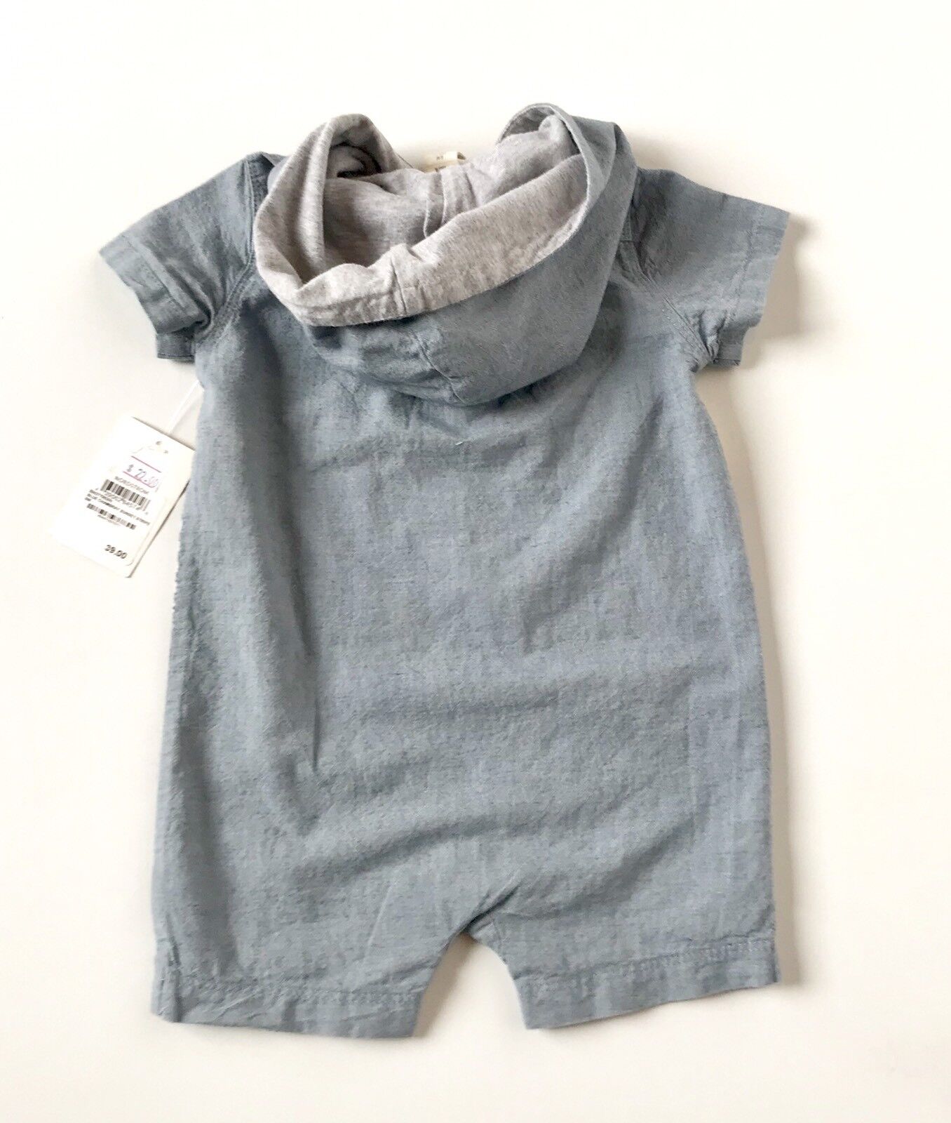 Tucker + Tate Linen Mix Chambray Hooded Romper.NWT Retails $39 Age 6 M