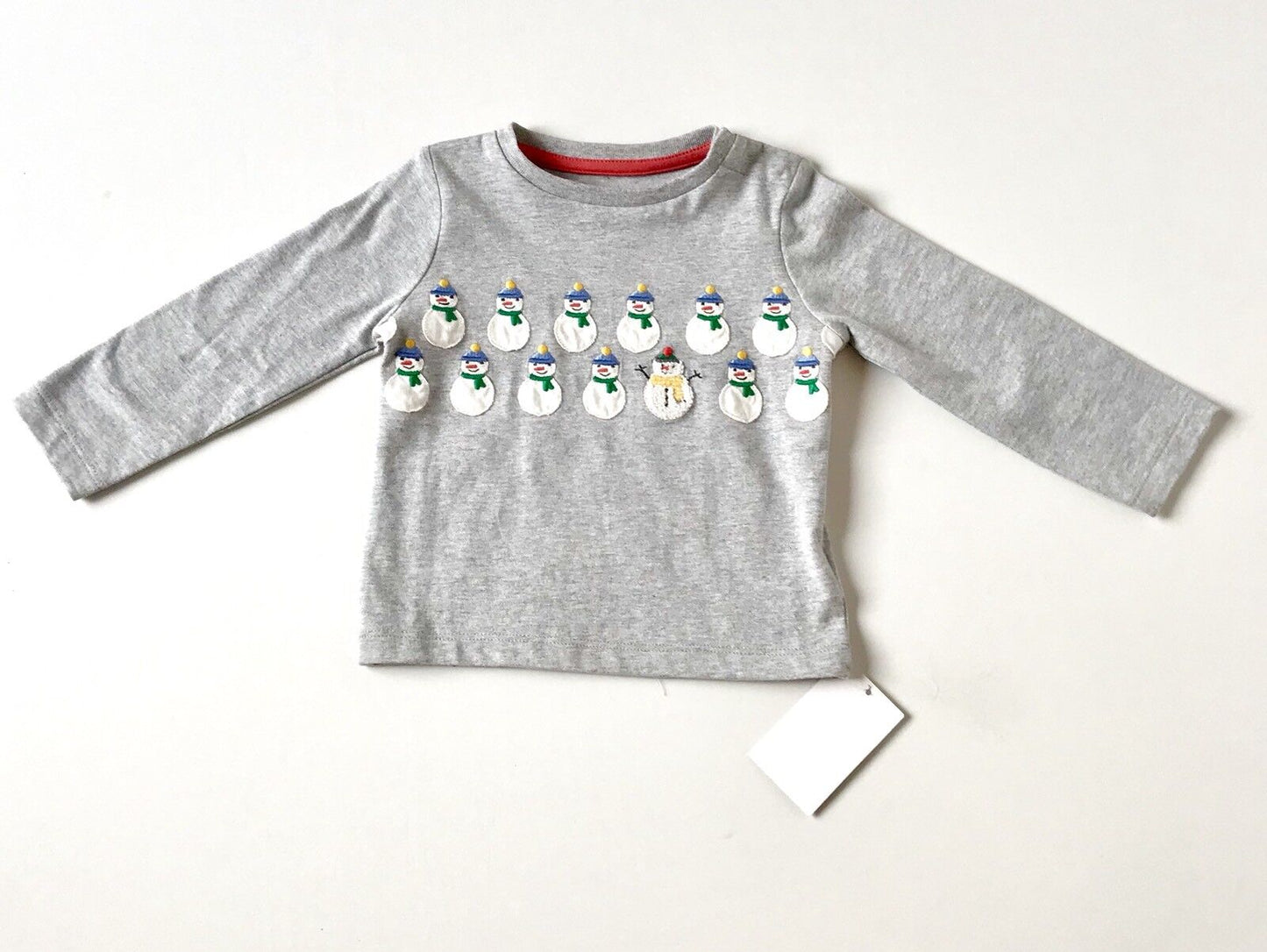 Mini Boden Grey Marl Snowmen Appliqué Top 6-12 Month Retail $25 Price $18.79 NWT