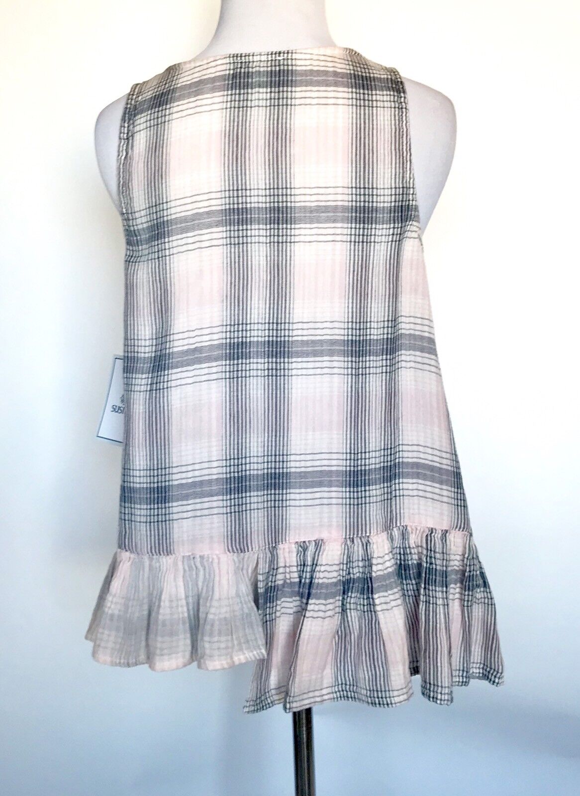Susina Swing Top Frill Hem. Pink & Grey Plaid Check Size S. NWT Price $29