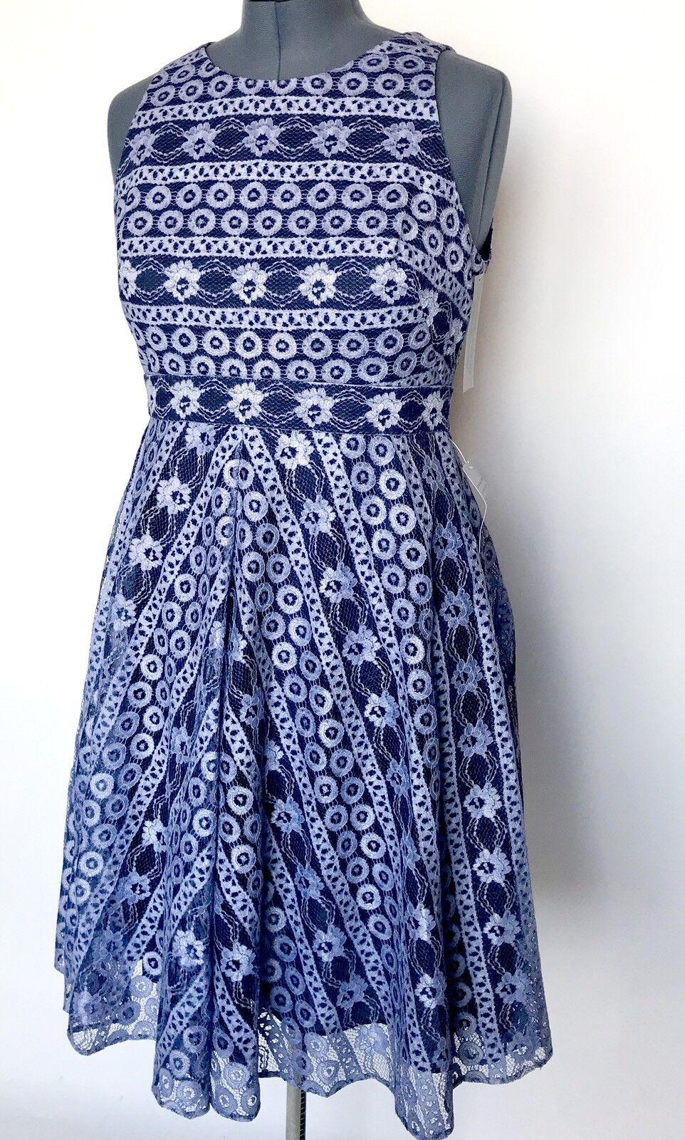 Eliza J Navy Blue & Lilac Lace Dress  NWT Retails $178 Price $69 Size 14P