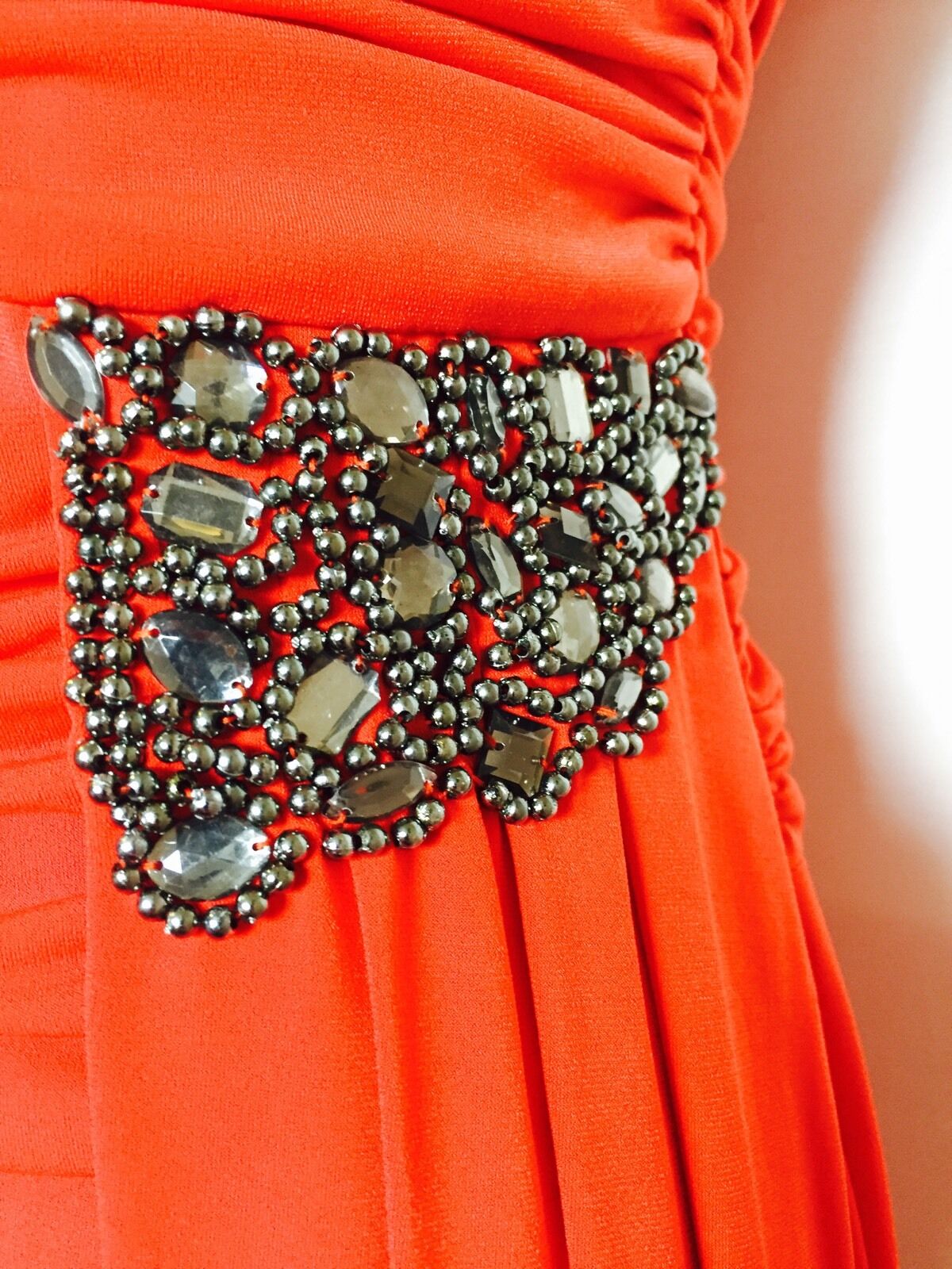 ELFE Orange Long Formal Prom DRESS.Diamante Beaded detail NWT SIZE M EURO 40 $45