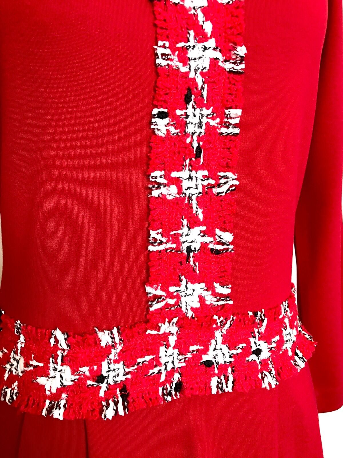 Carolina Herrera Red Dress With Wool Trim Retails $385 NWT Price $178 Size XS