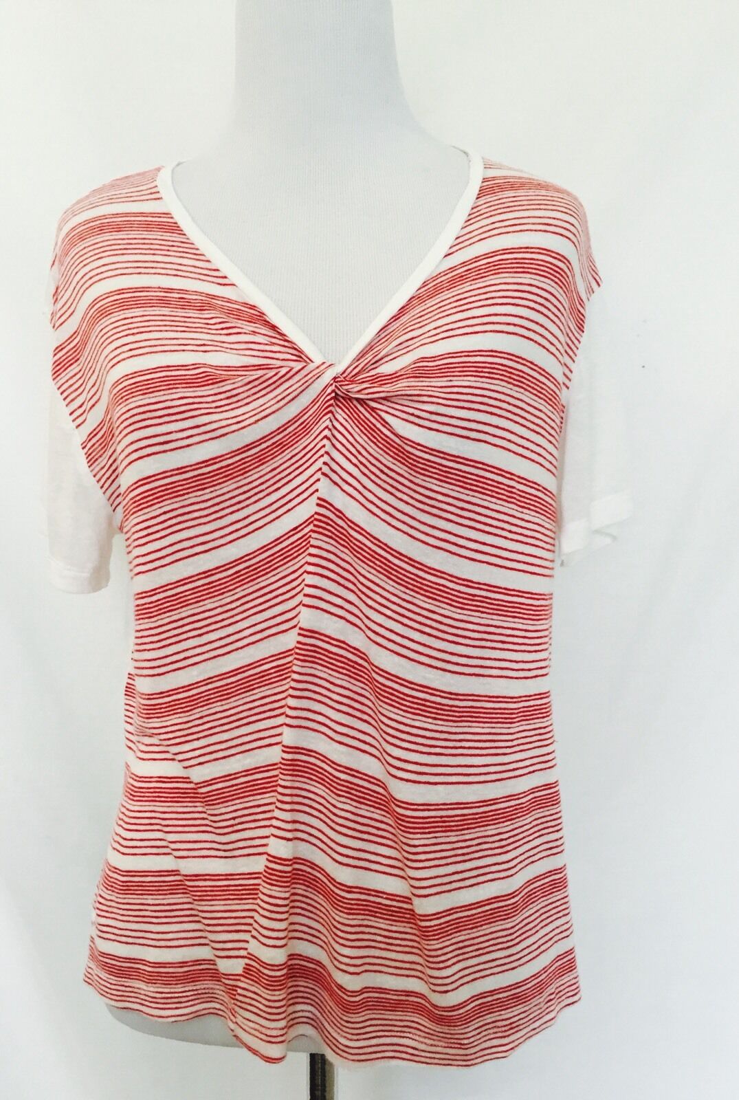 AllSaints Ile Stripe Linen Mix Red Ivory Tee. NWT Retail $70 Price $32 Size M