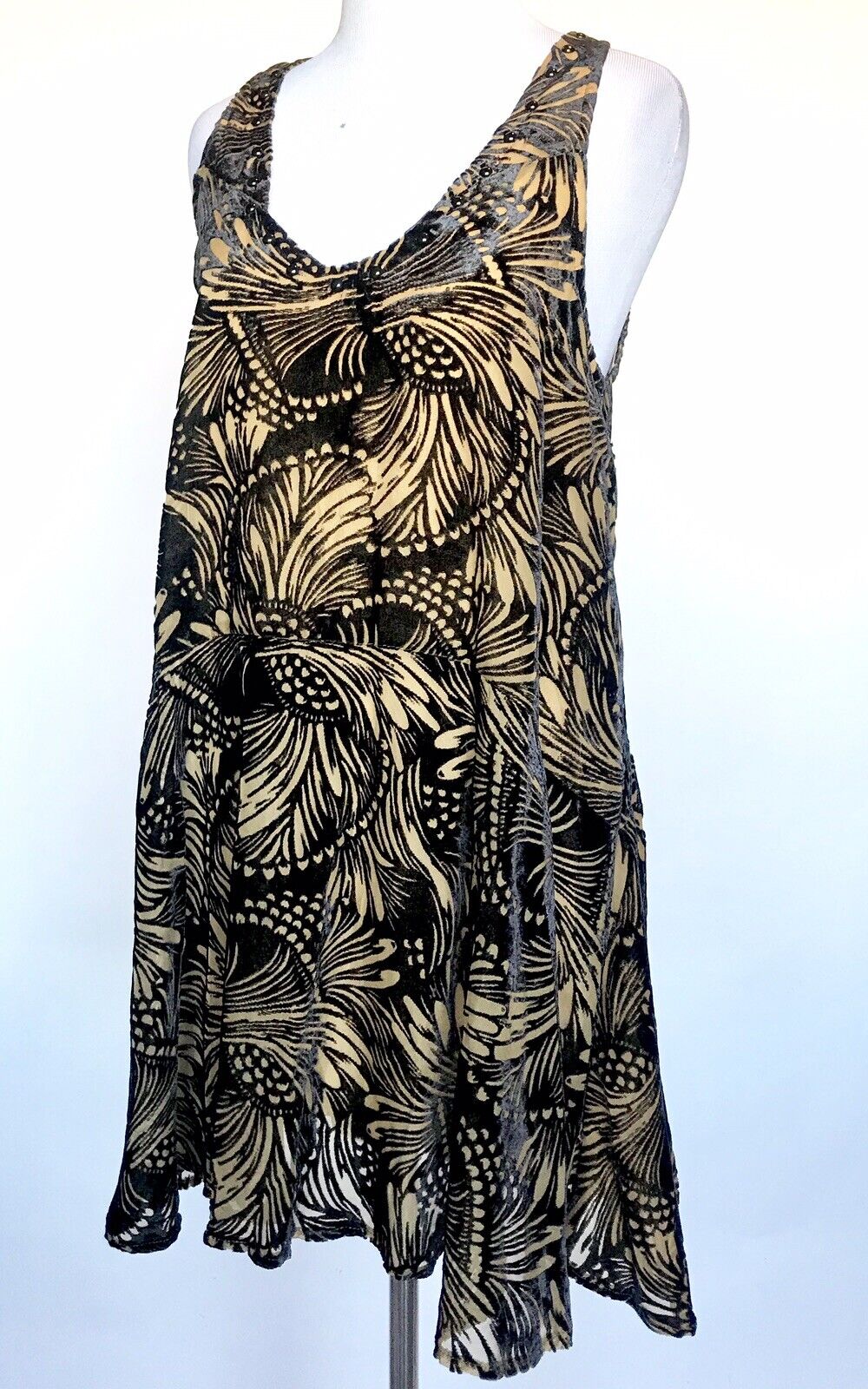 Free People Burnout Velvet Minidress XS Black & Tan Retail $148 Price $46