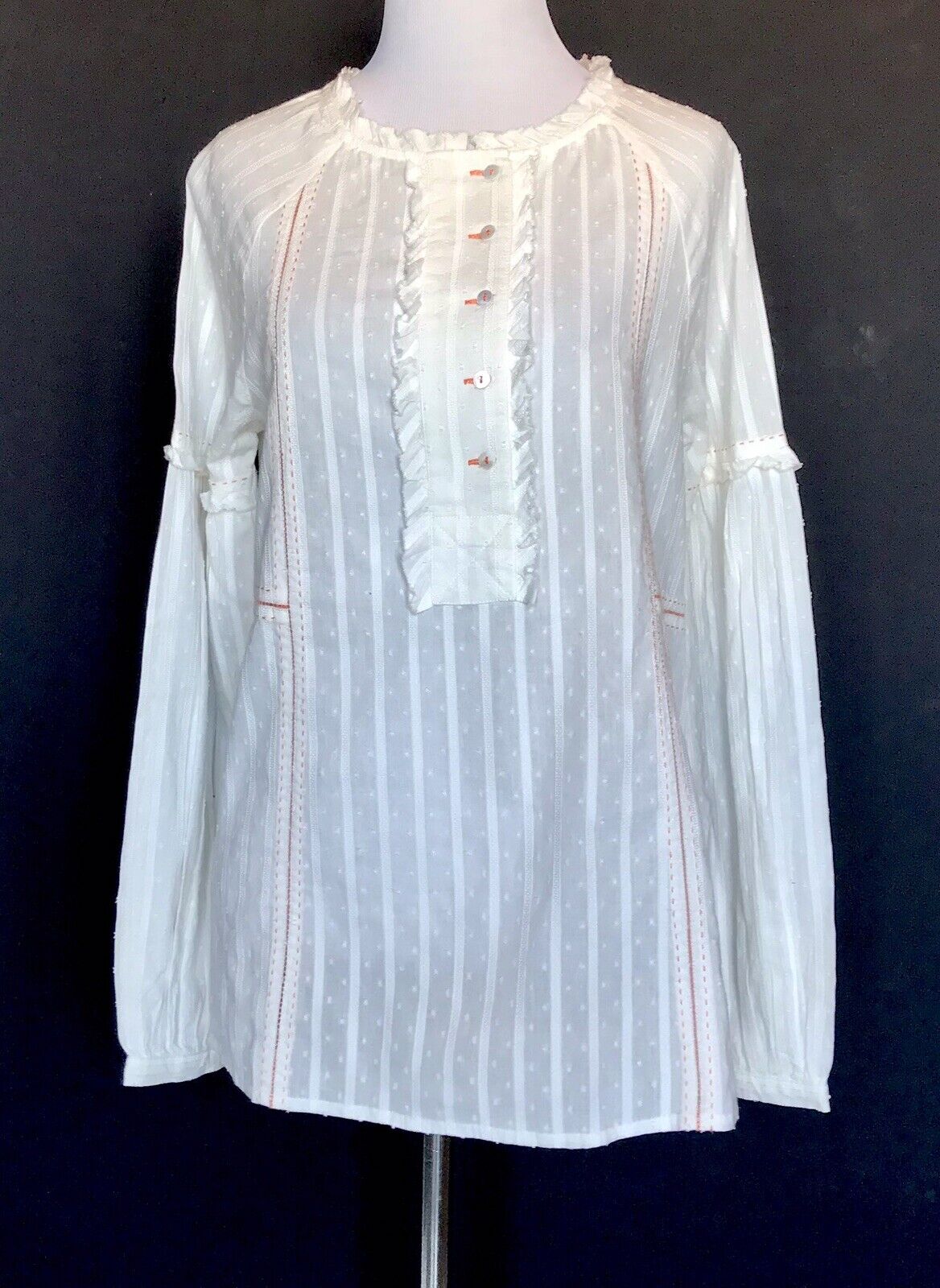 Sundance Alethia Off White & Coral LS Blouse. Retails $88 Price $48 NWT Size XS
