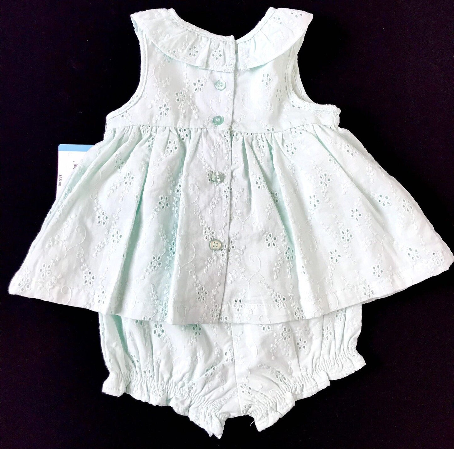 Little Me 2 Pc Mint Sunsuit Dress. Eyelet Smocking. 6 M NWTRetail $36  Price $22