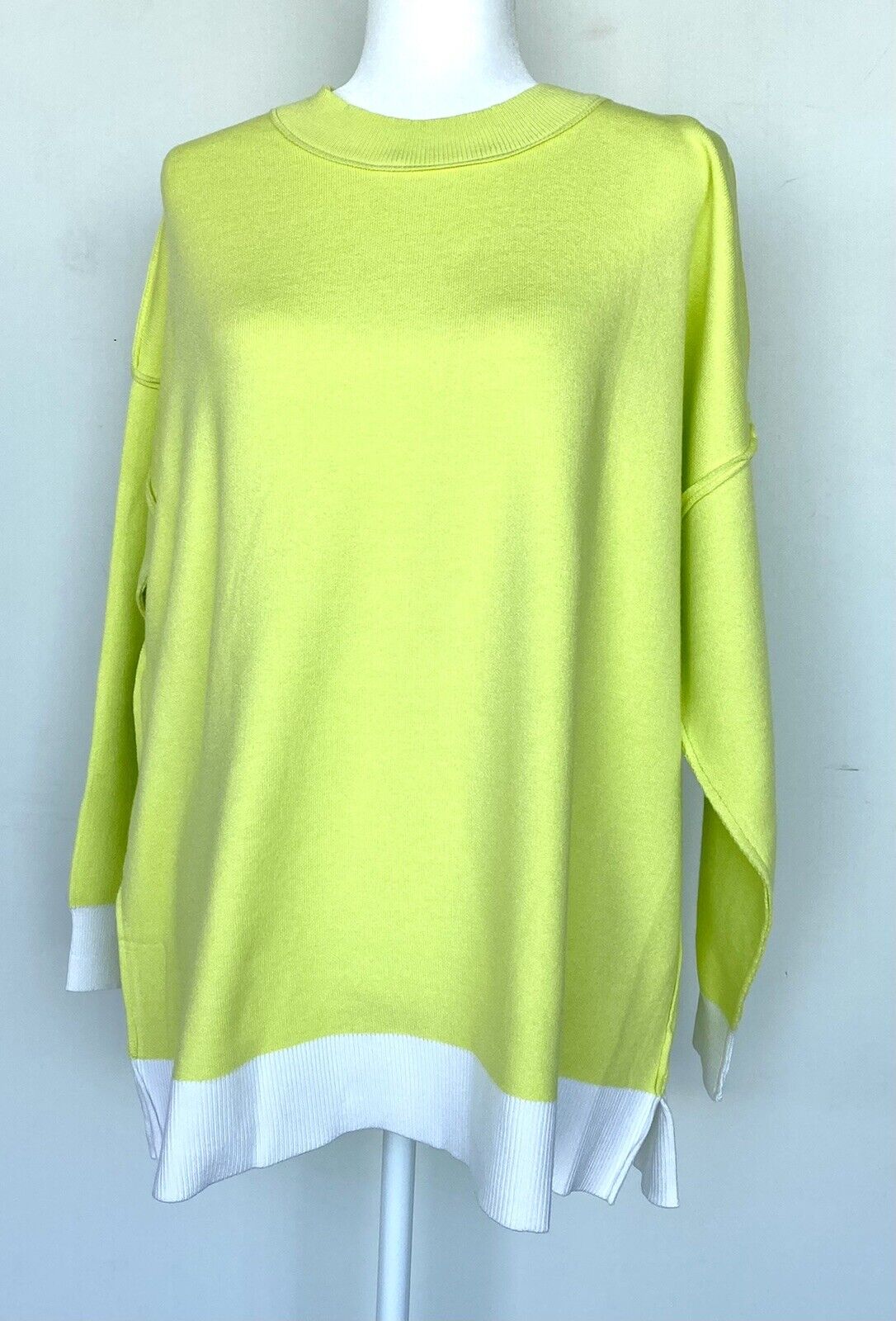 J Marie Timber Sweater Oversized size XS Retail $110 Price $55 Lime Green White