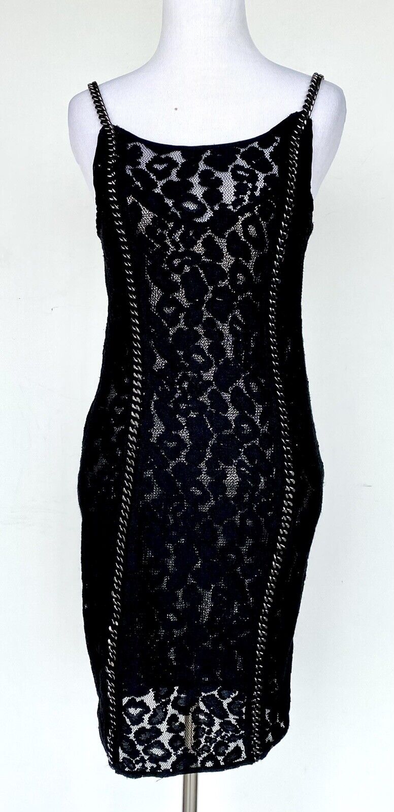 Allsaints Black Asha Chain & Lace Dress Size 0 Retails $505 Price $169 NWT