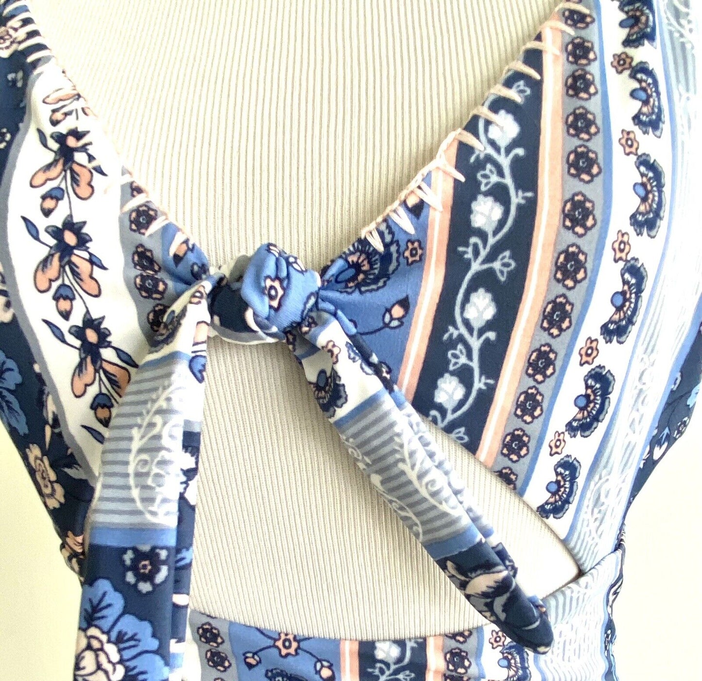 MinkPink Bounty Tie Front Crochet Edge Size S  Cutout Retail $119 Price $49 Blue