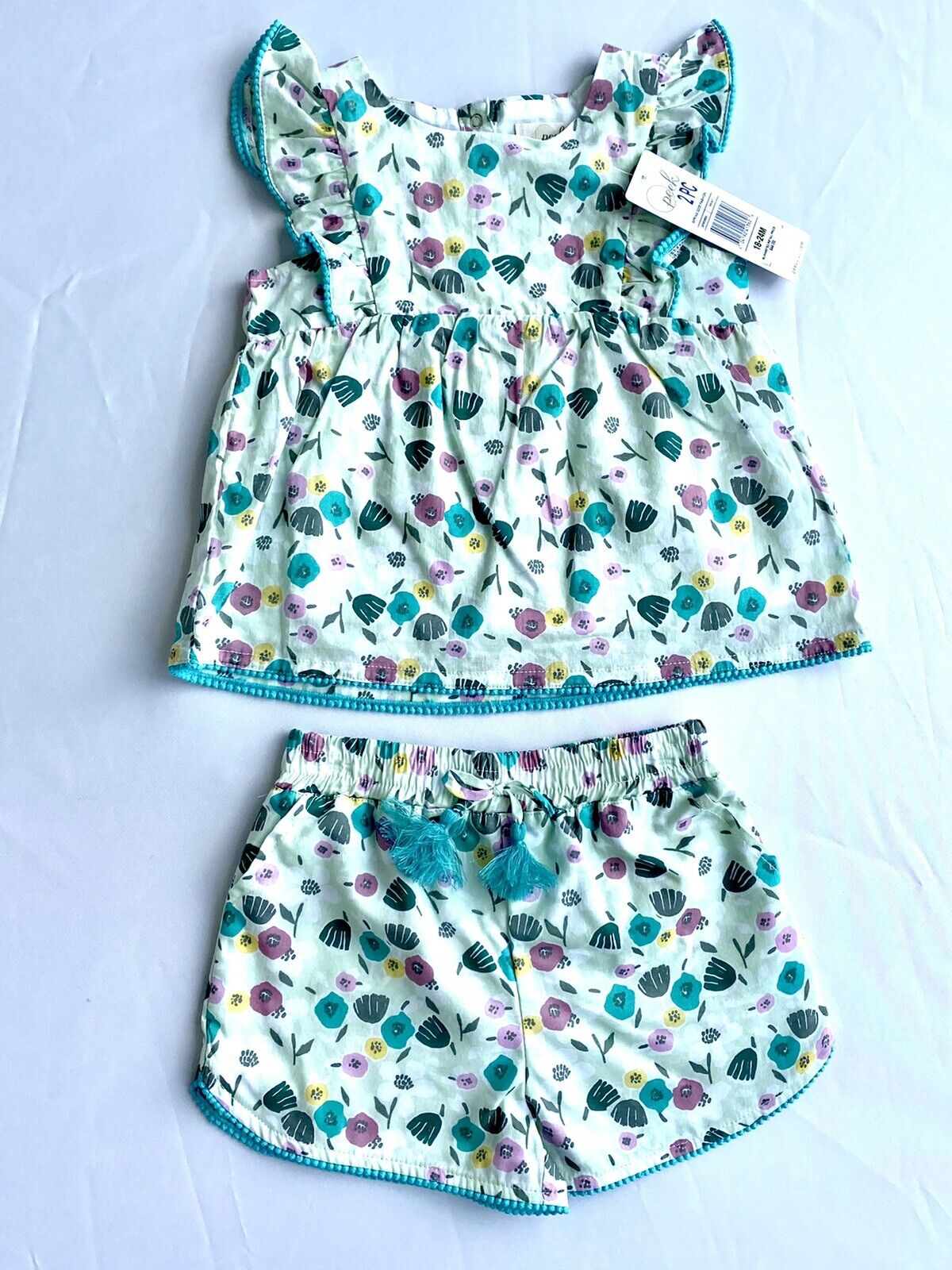 Peek Matissi 2 Pc Top And Shorts. Pom Pom Detail 18-24 M Retail $44 Price $30