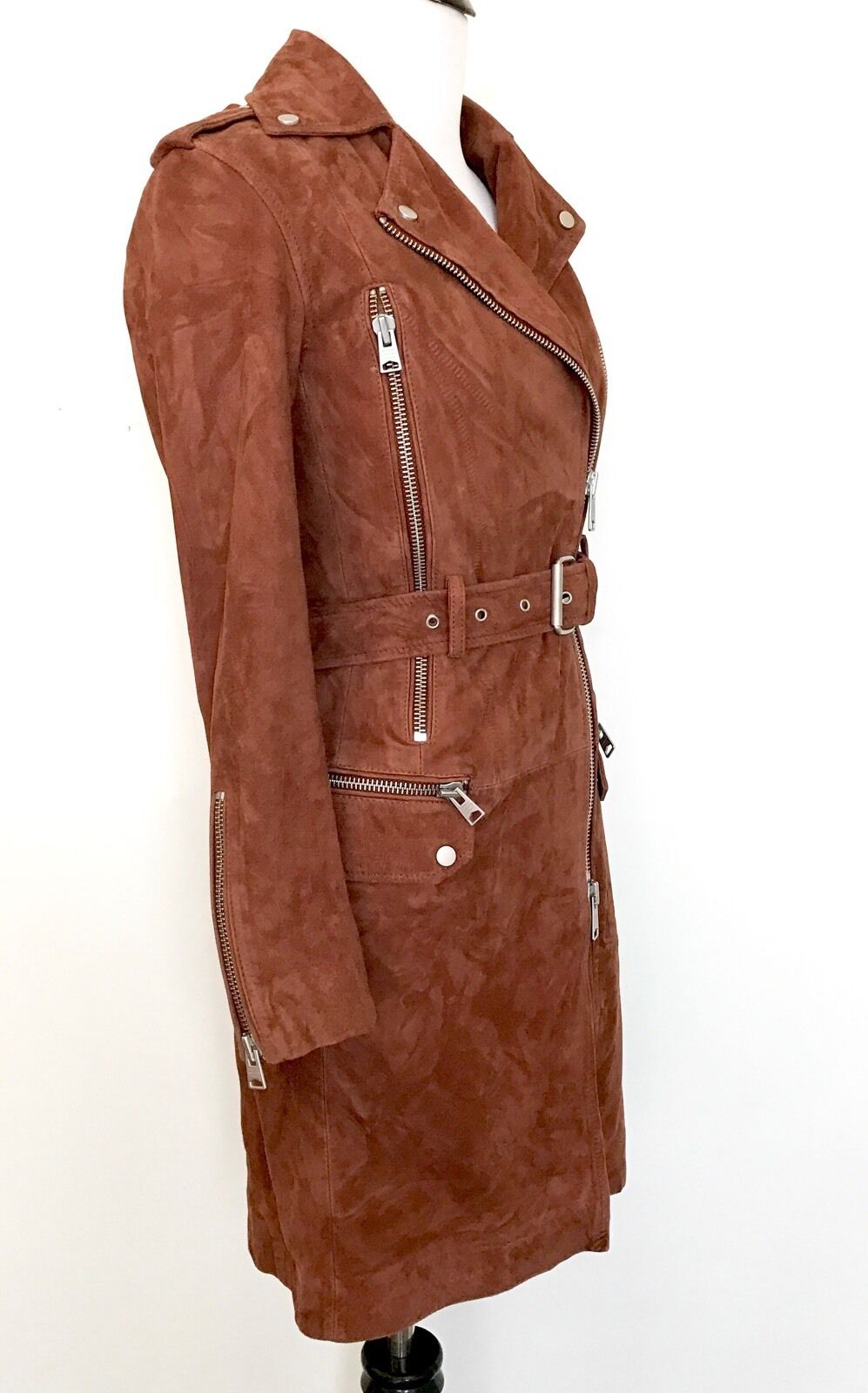 AllSaints Chiltern Brick Brown Leather Coat. NWT Retail $830 Price $455 Size 00