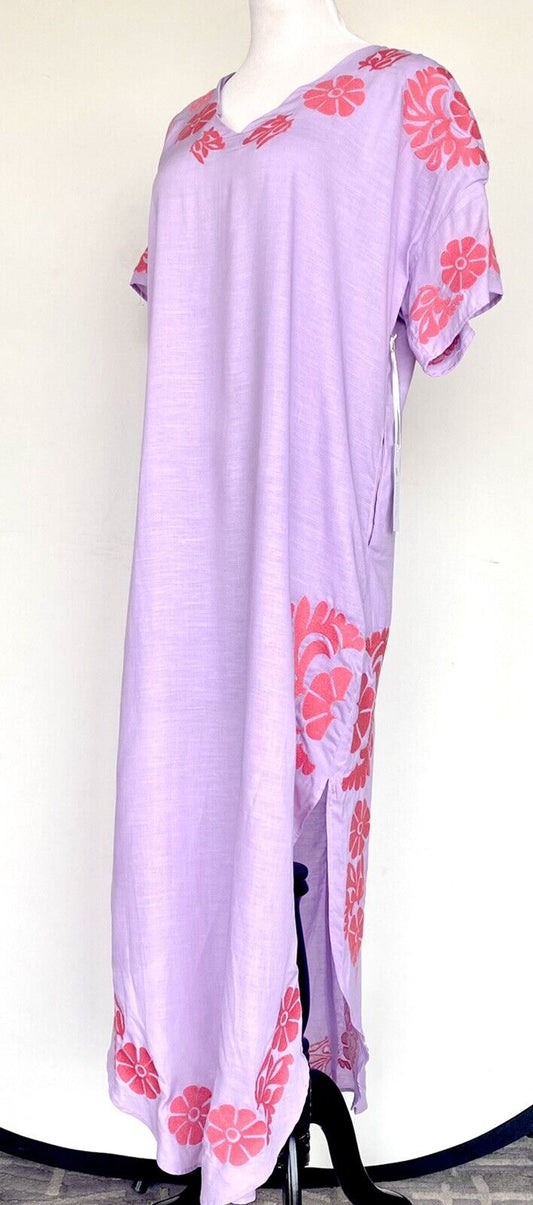 NWT J Marie embroidered Lilac Linen mix Kaftan Dress S Retail $136 Price $69