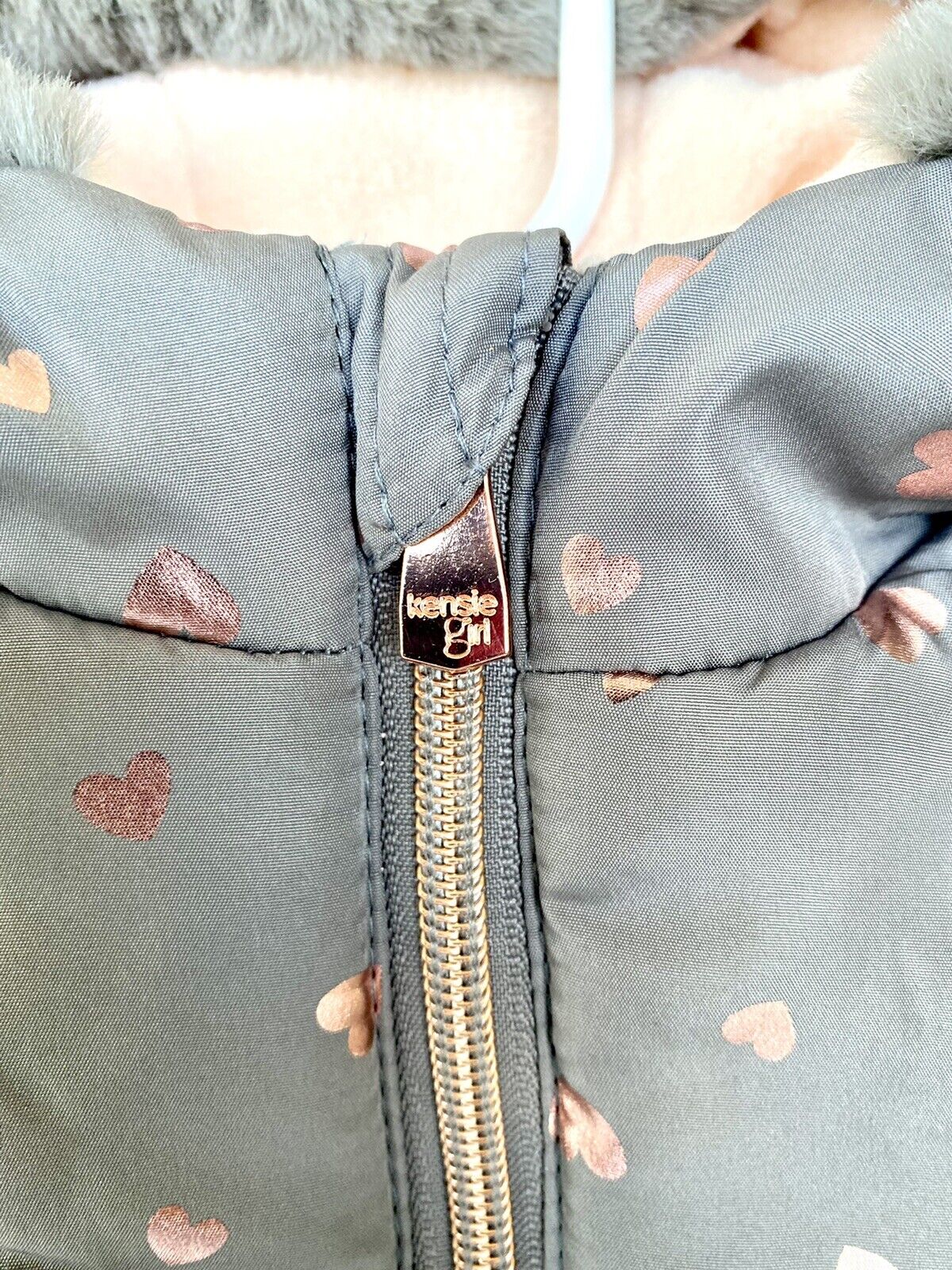 KENSIE Girl Ruffle Waist Grey Coat 12M RETAILS $65 Price $39 Pink Metallic Heart