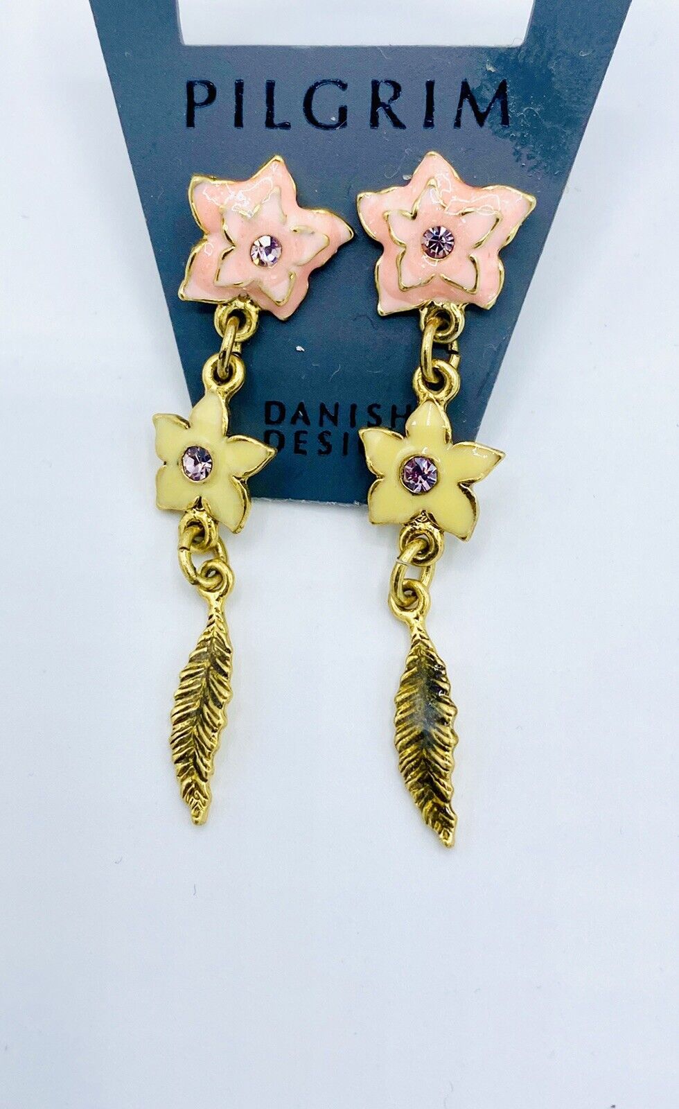 Pilgrim Jewelry Swarovski Crystal 14Ct Gold Plated  Earrings $12 Pink & Yellow