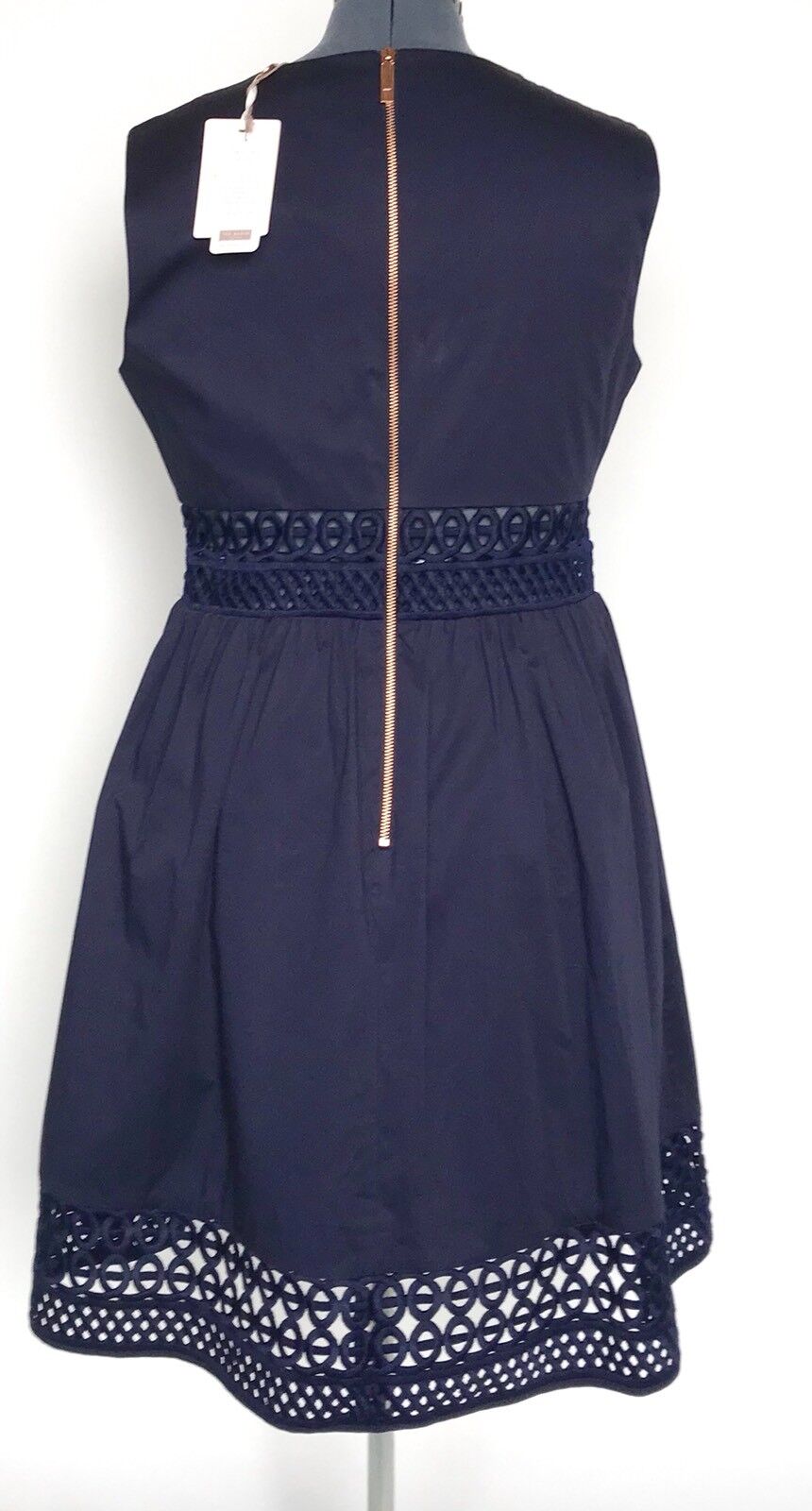 Ted Baker Blue Lace High Waist Cutout Dress Size 12 Retail $309 Price $136 NWT