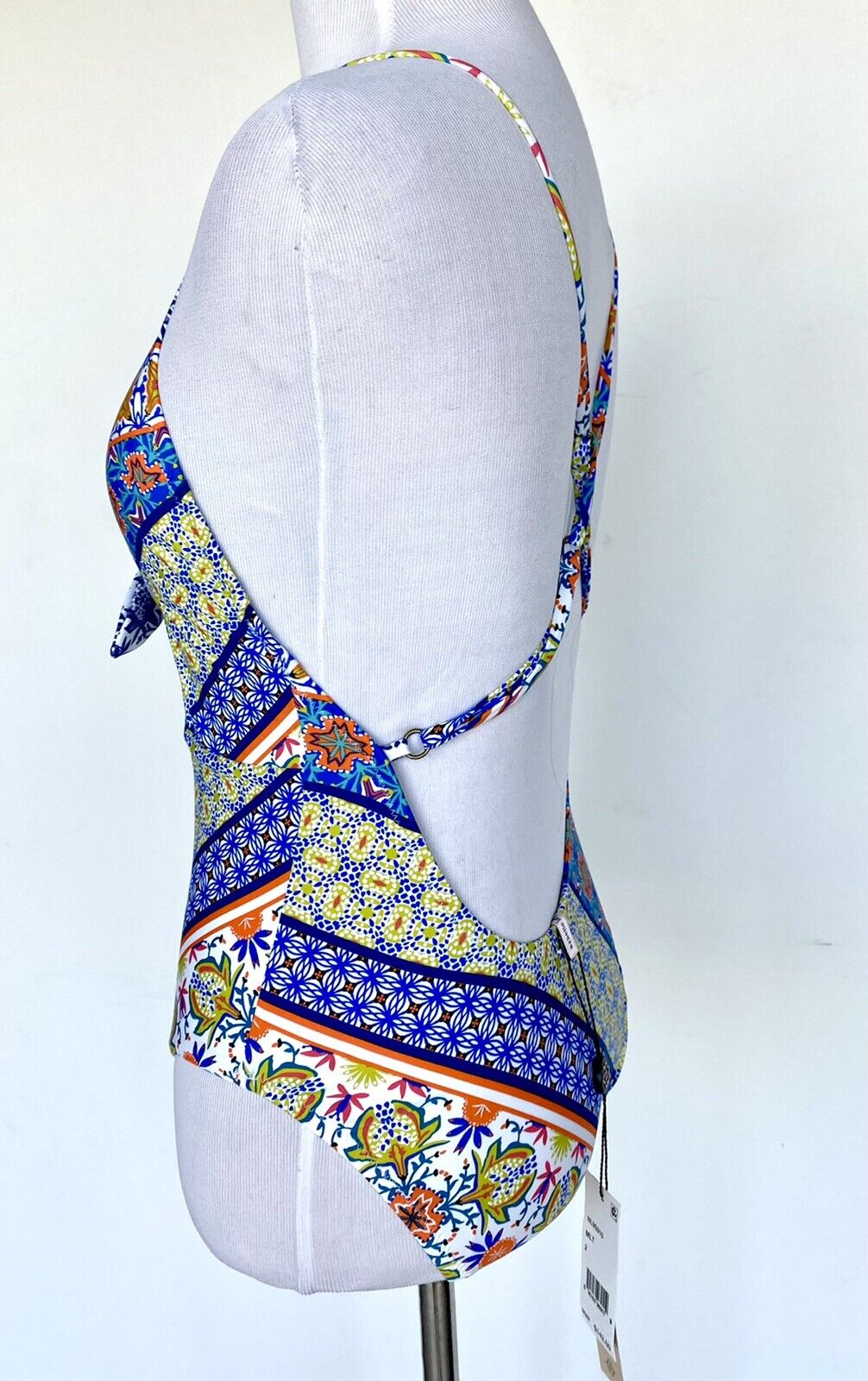 Nanette Lepore Patchwork Goddess Plunge Swimsuit NWT Sz 4 Retail $142 Price $49