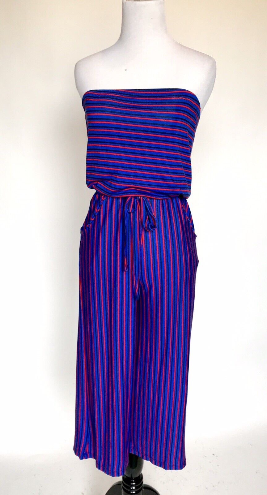 Velvet Torch Strapless Striped Jumpsuit Stretch Retail $78 Price $29 XS NWT