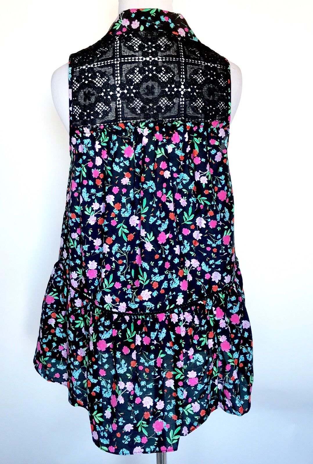 Kate Spade Floral Black Silk Mix Lace Top NWT Retail $228 Price $64 Size XS