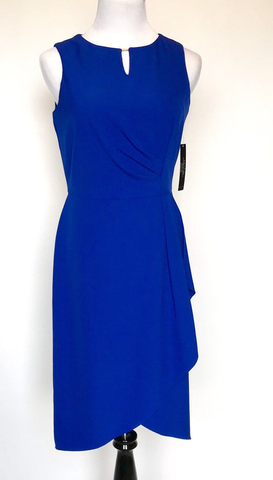 Tahari Arthur Levine Gold Bar Blue Wrap Dress. NWT Retail $128 Price $59 Size 6