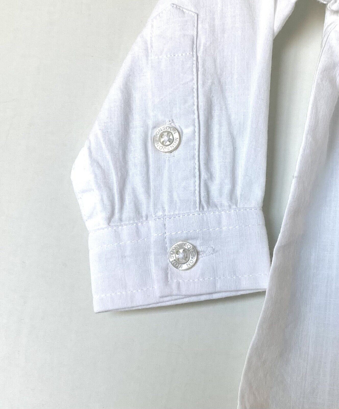 Monsoon London Nehru White Cotton Long Sleeve Shirt 6-12 M  Price $32