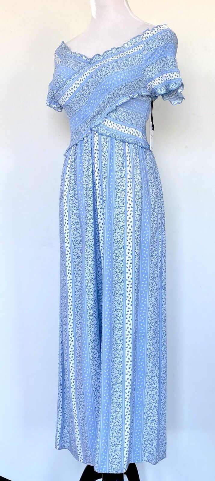 Japna surplice smocked body jumpsuit Size Small Price $49 Blue White Wide Leg