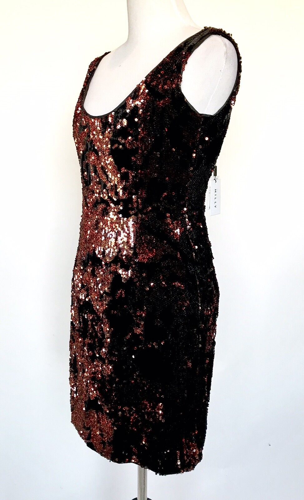 Milly Black Velvet & Copper Sequin Dress. Retail $395 Price $89 Size 2