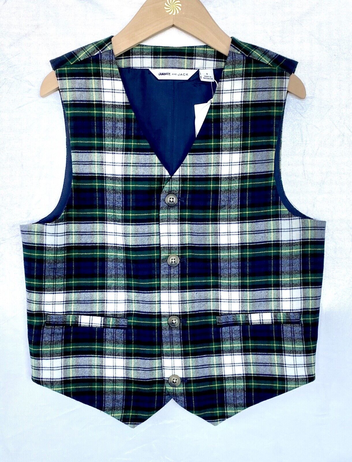 Janie And Jack Green Blue Plaid Waistcoat Age 8 Retail $59 Price $35