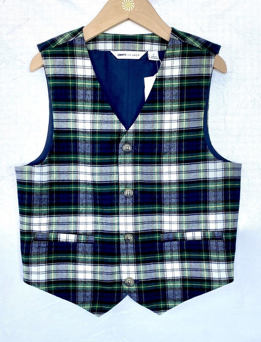 Janie And Jack Green Blue Plaid Waistcoat Age 8 Retail $59 Price $35