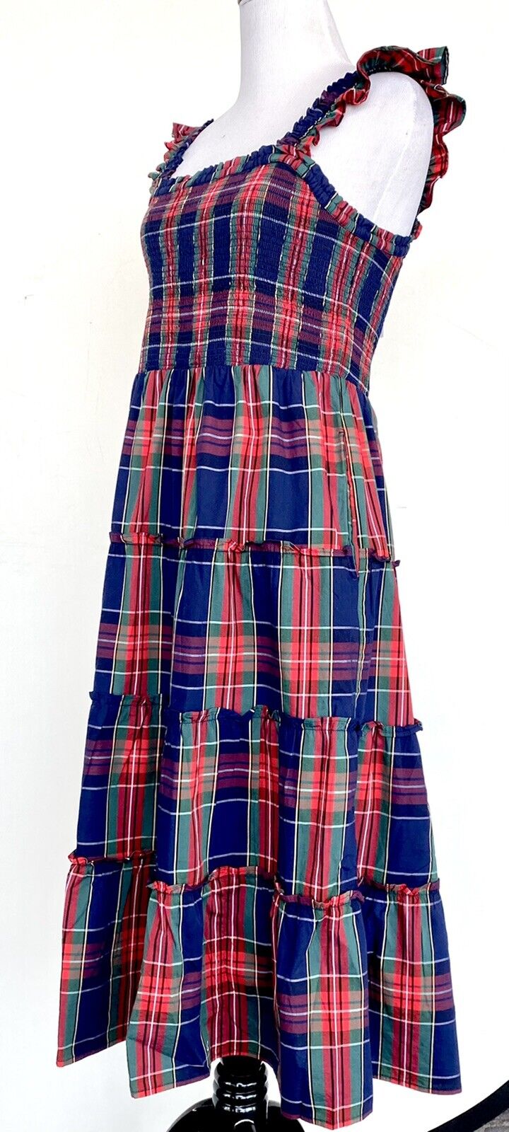 J.Crew Tartan Plaid Smocked Bodice Size PS Retail $128 Price $69 Cotton Poplin
